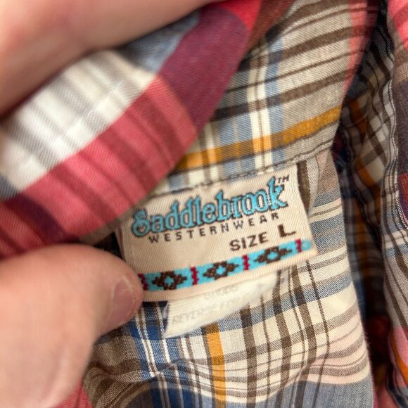 Vintage Saddlebrook Western Wear SS Pearl Snap plaid shirt size LARGE Made in US - Picture 4 of 8